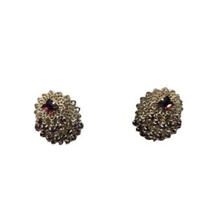 Vintage Filigree  Dangle Purple Ruby Red Rhinestone Clip Earrings